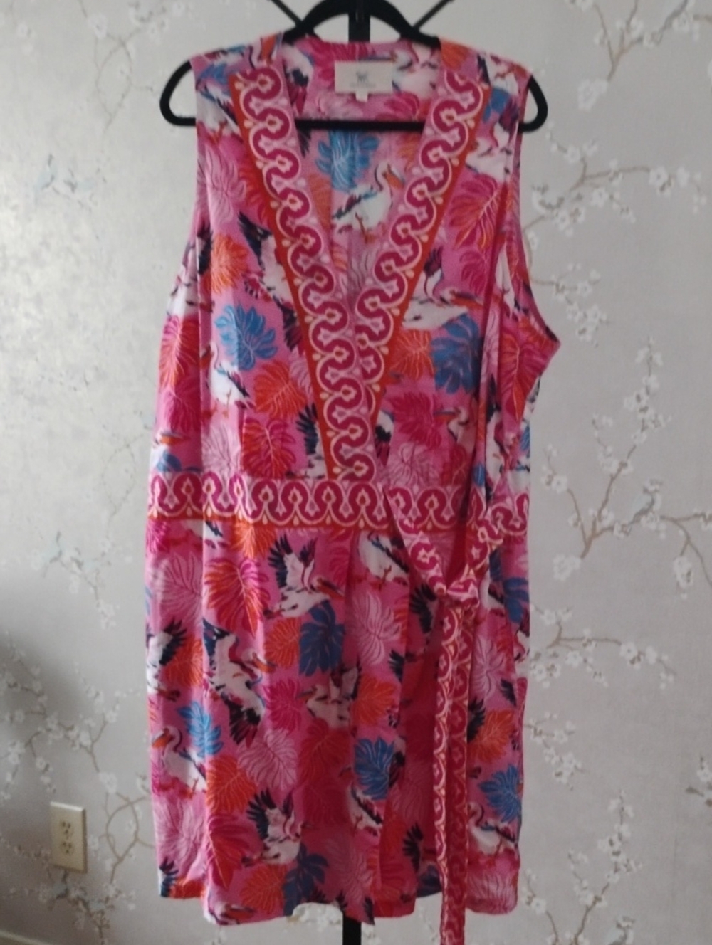Pink Tropical Print Sleeveless Dress